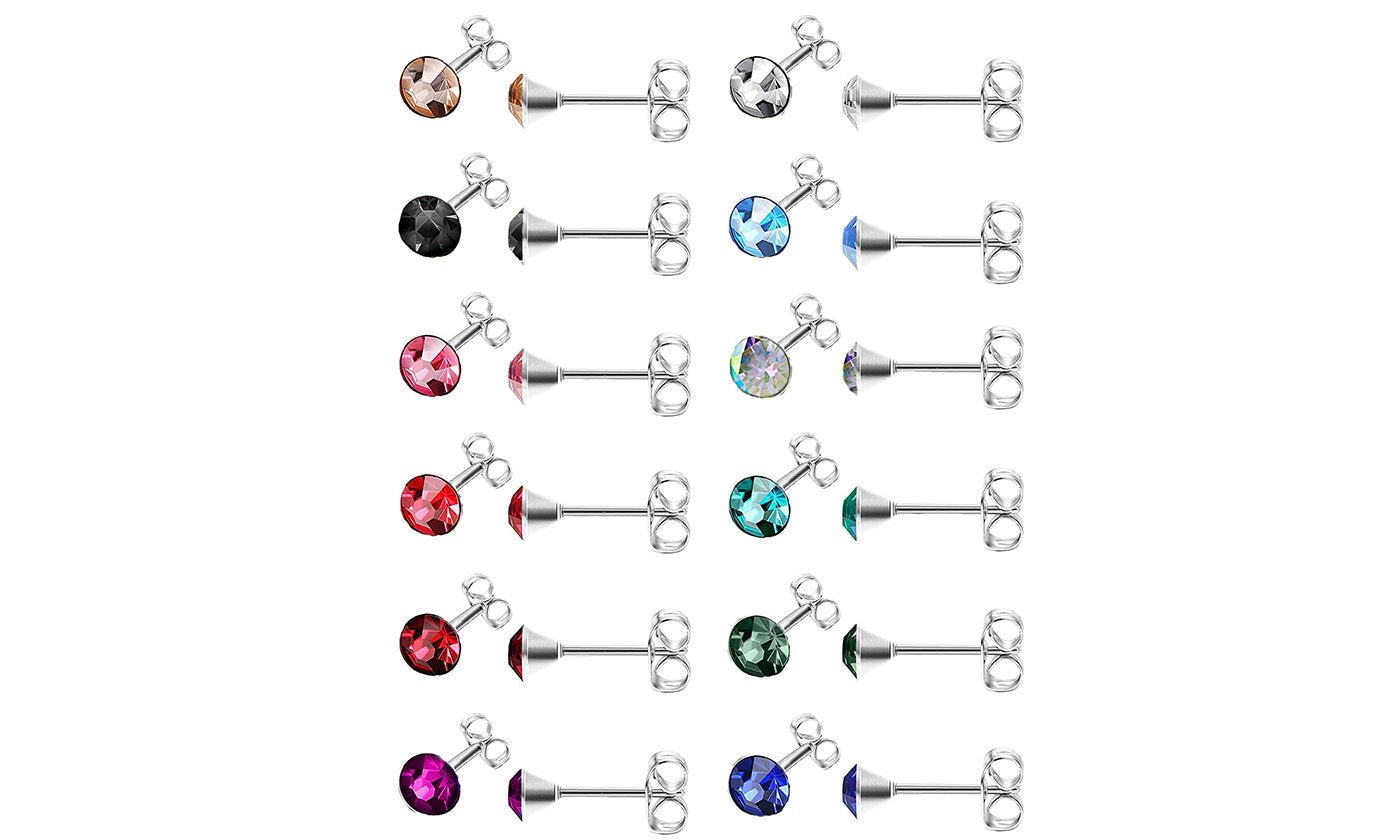 Silvertone-Plated Birthstone Stud Earrings (12-Pair), Earring, Riakoob Jewelry, Riakoob Jewelry jewelryjewelry deals, swarovski crystal jewelry, groupon jewelry,, jewelry for mom,