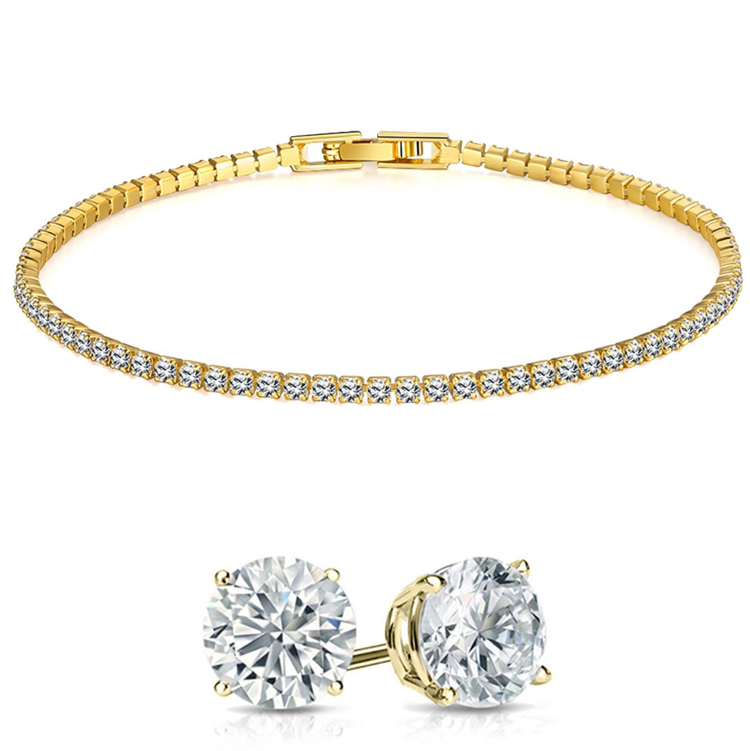 Stud Earrings and Tennis Bracelet Set Made with Swarovski Elements Crystals ITALY Design