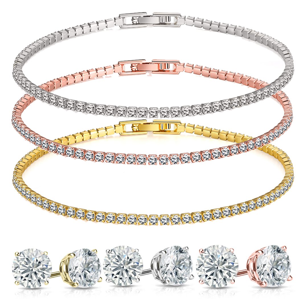 Stud Earrings and Tennis Bracelet Set Made with Swarovski Elements Crystals ITALY Design