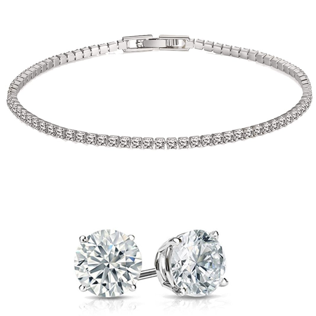 Stud Earrings and Tennis Bracelet Set Made with Swarovski Elements Crystals ITALY Design