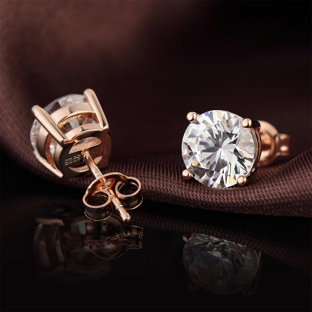 Solitaire Necklace and 4 Prong Earring made With Luxe Crystals with Luxe Box - RoseGoldtone Gold ITALY Design