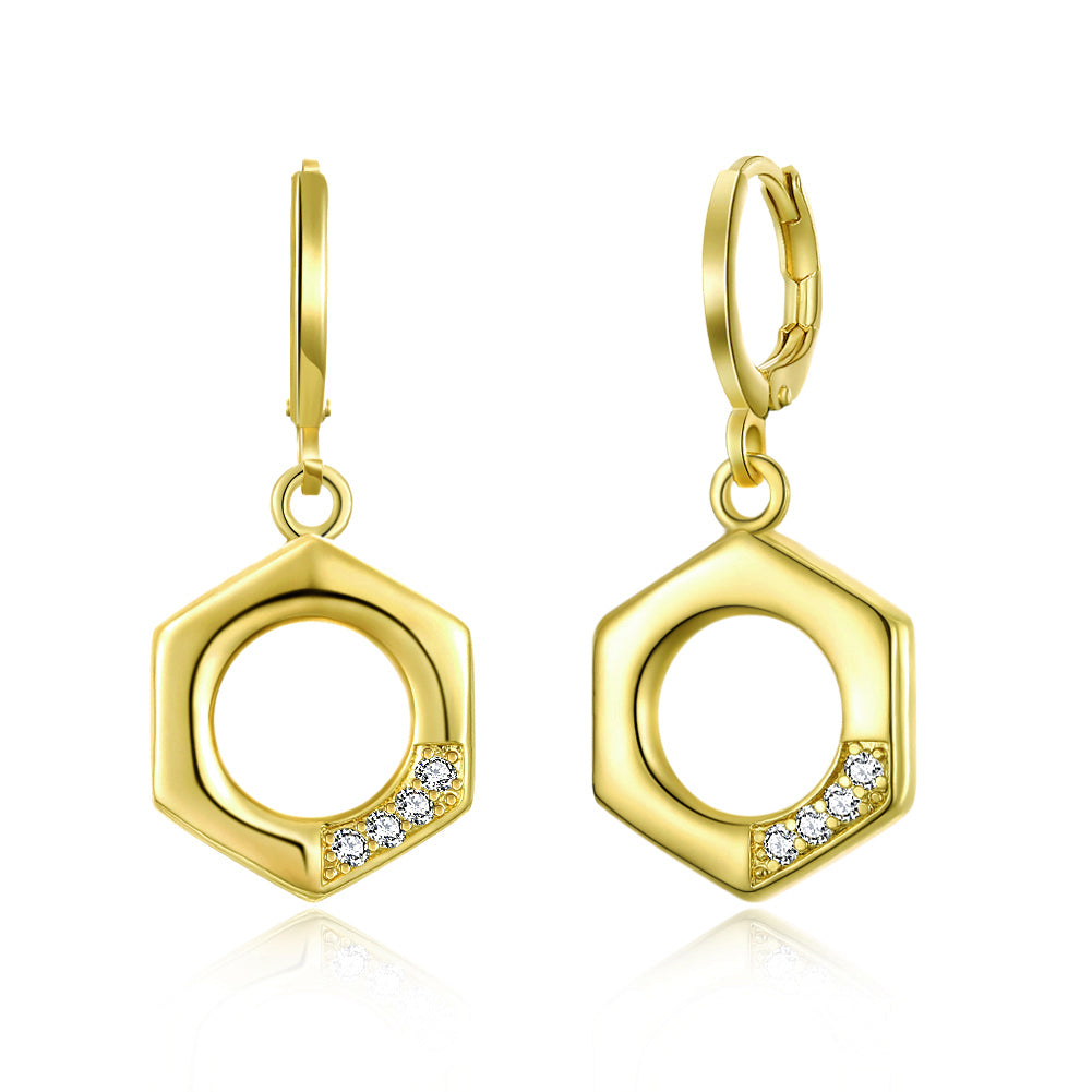 2 PACK - Goldtone Tone Cubic Zirconia Honeycomb Hollow Drop Earrings