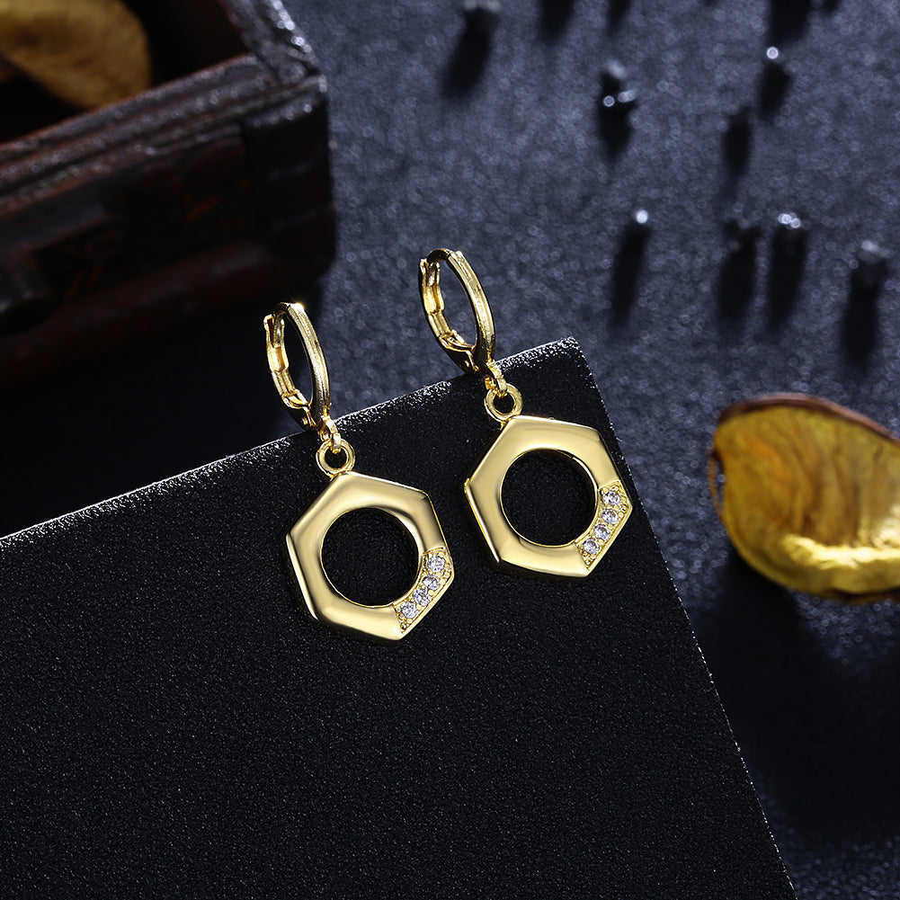 2 PACK - Goldtone Tone Cubic Zirconia Honeycomb Hollow Drop Earrings