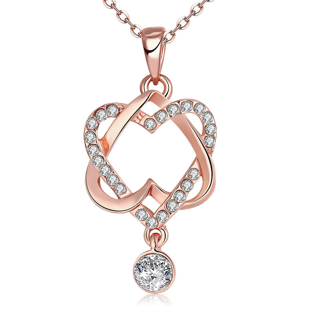 Intertwined Heart Necklace in Rosegoldtone Crystals