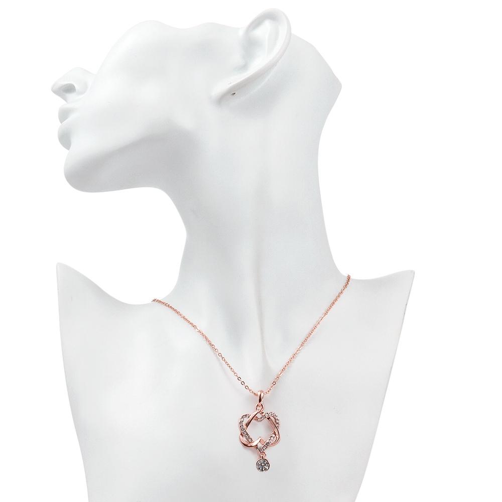 14K Rose Gold Tone White Luxe Pav'e Interlocking Heart Necklace & Earrings Stud Set ITALY Design
