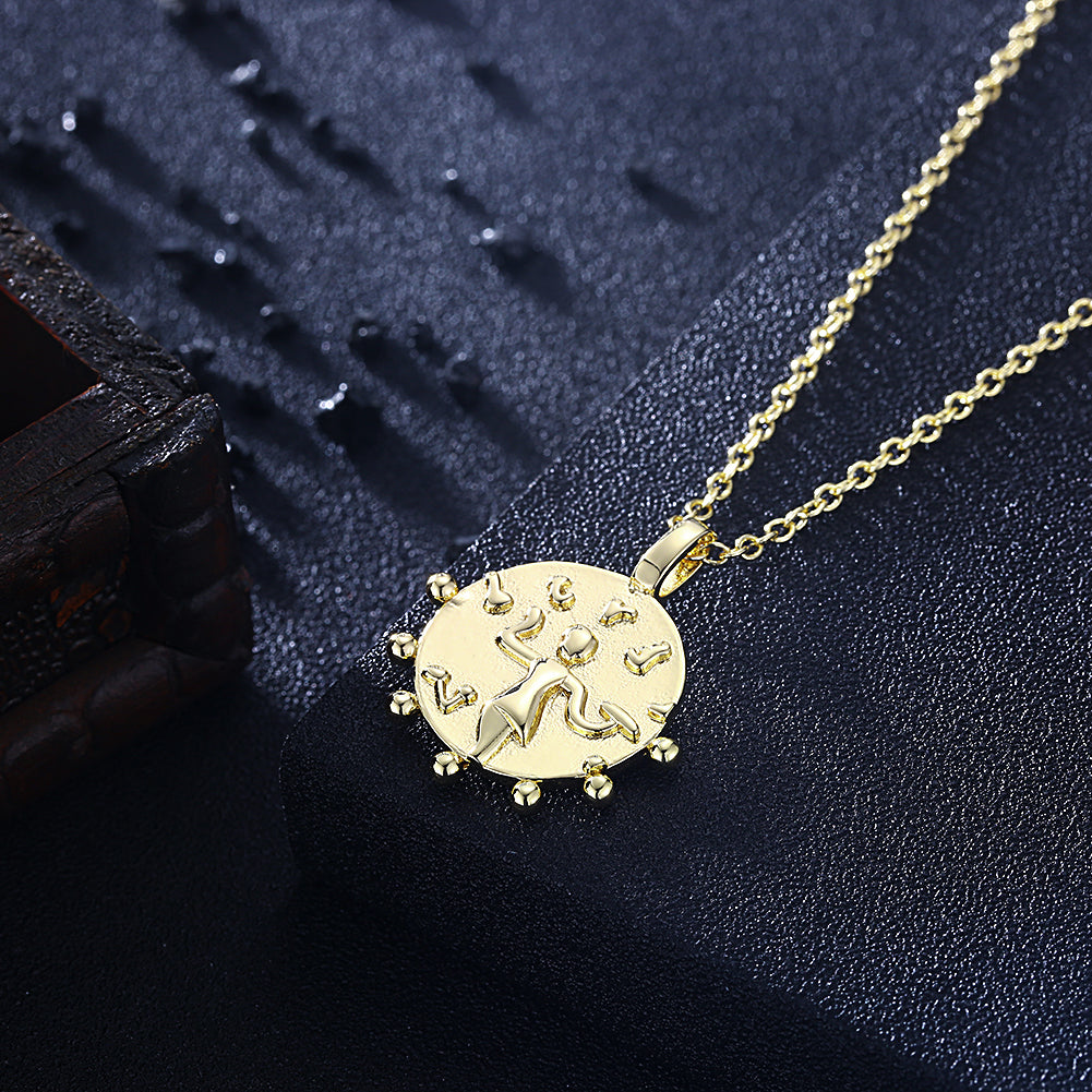 Goldtone Plated Medallion Aztec Pendant Necklace
