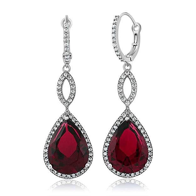 Ruby Pave Teardrop Infinity Drop Embellished with Crystals in Silvertone