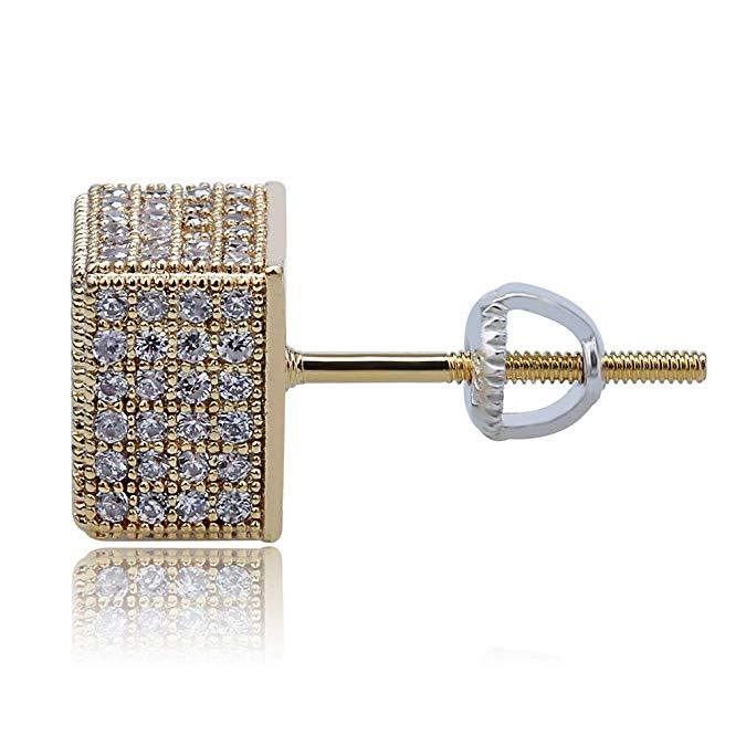 Pave Square Stud Earring Embellished with Crystals in Goldtone