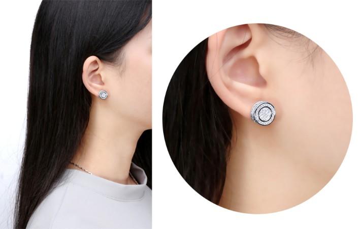 Pave Disc Stud Earring Embellished with Crystals in Silvertone
