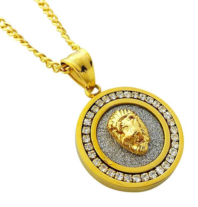 Pave Lion Necklace Embellished with Crystals in Goldtone