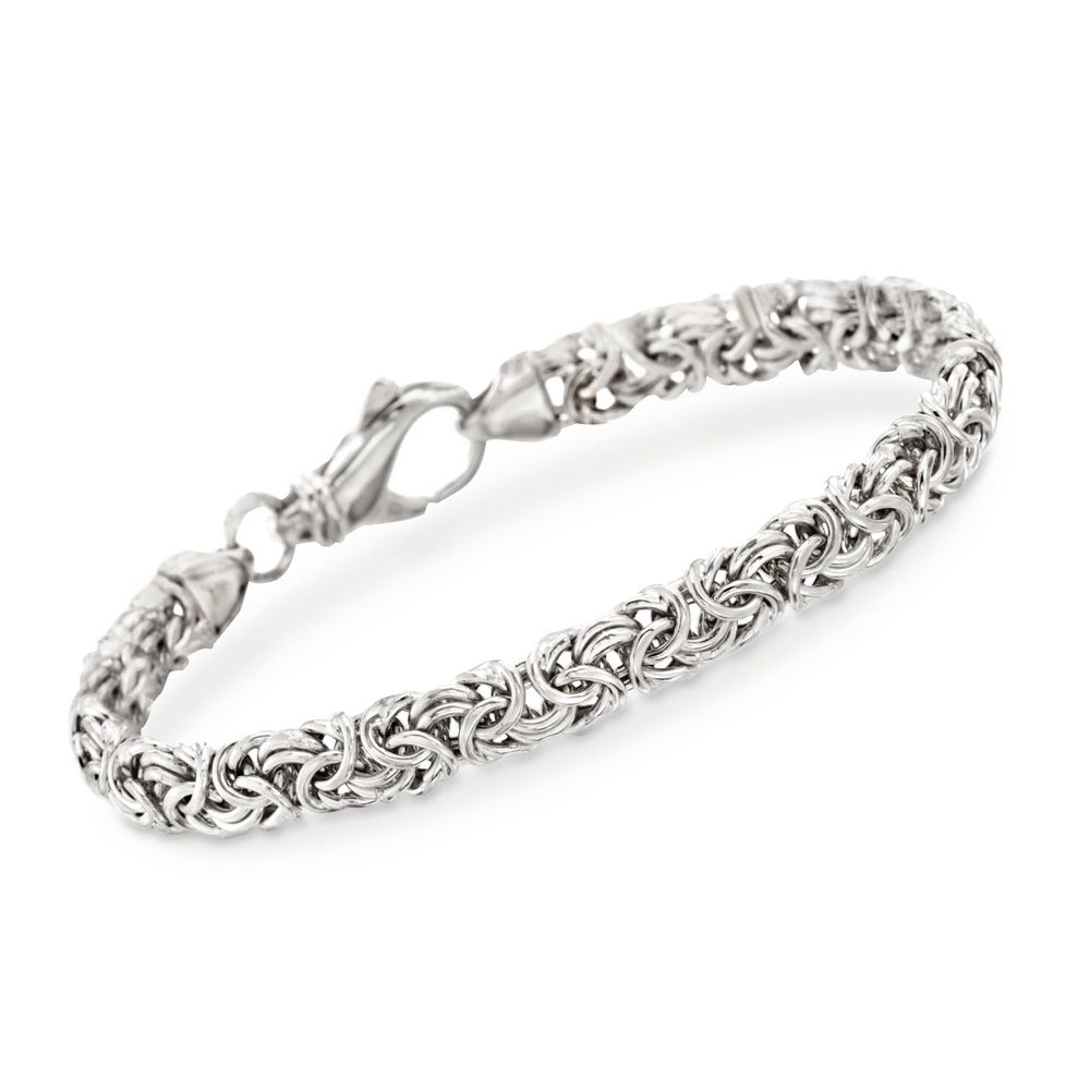 Italian Inspired 14K White Gold Tone Thick Cut Byzantine Anklet