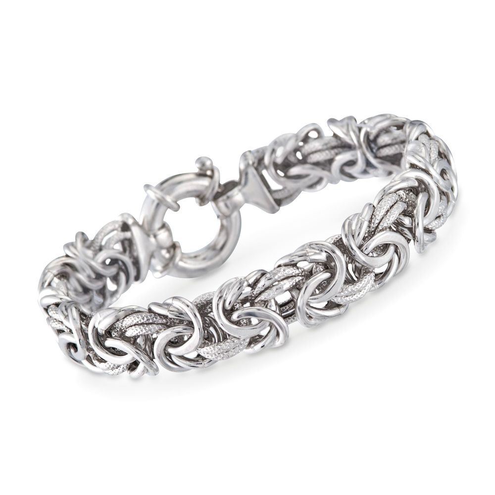 Thick Cut Bolivian Design Byzantine Unisex Bracelet in 14K White Gold Tone