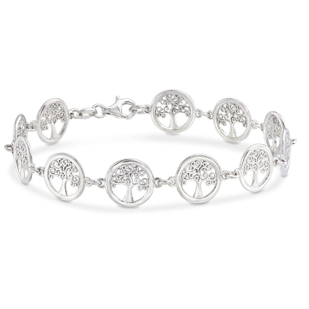 14K White Gold Tone Filigree Circular Tree of Life Anklet