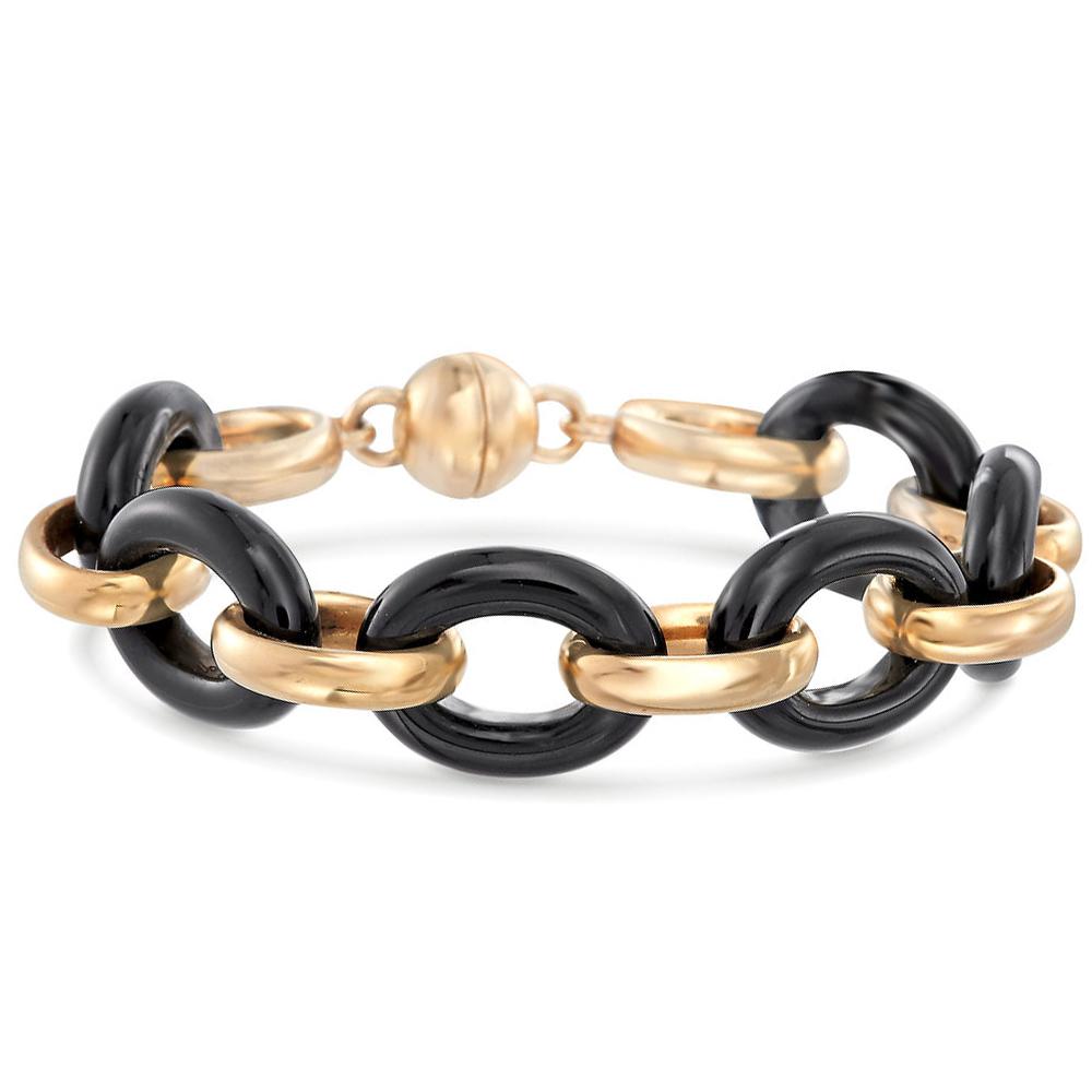Large Link Onyx Ceramic Bracelet in Goldtone