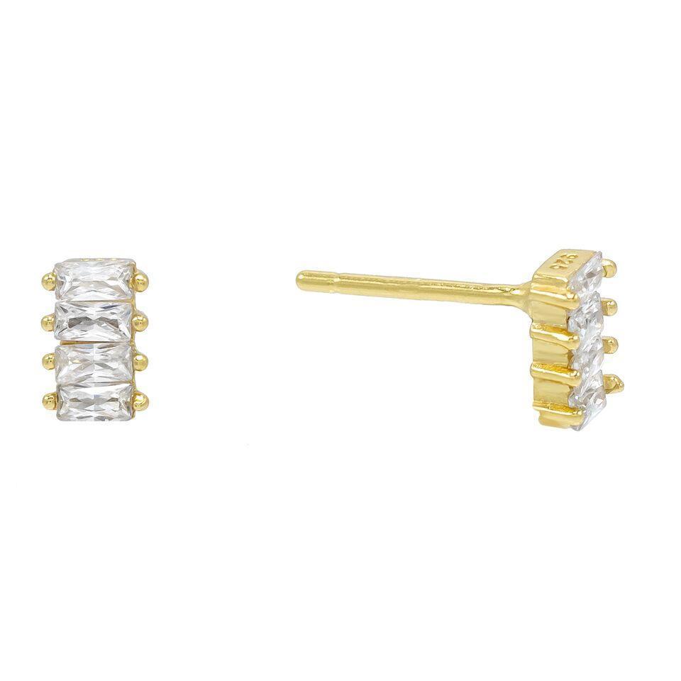 White Luxe Emerald Cut Linear Stud Earrings in Goldtone (Multiple Options) ITALY Design