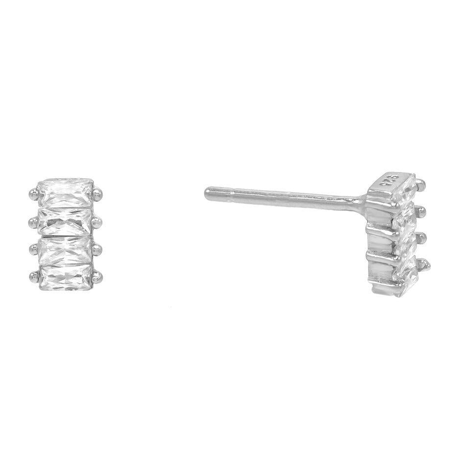White Luxe Emerald Cut Linear Stud Earrings in Goldtone (Multiple Options) ITALY Design