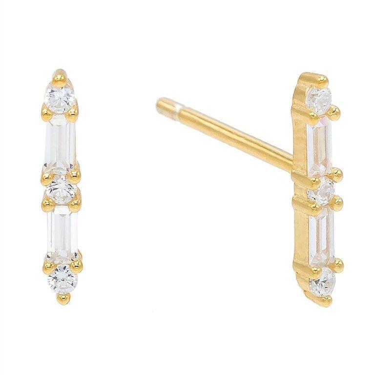 White Luxe Emerald Cut Linear Stud Earrings in Goldtone (Multiple Options) ITALY Design
