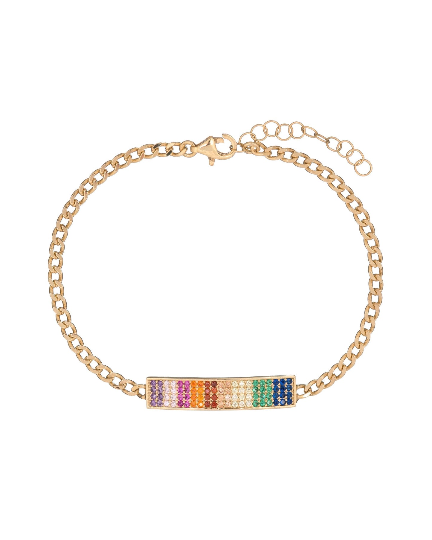 Ombre Pave Rainbow Chain Bracelet with Crystals in Goldtone