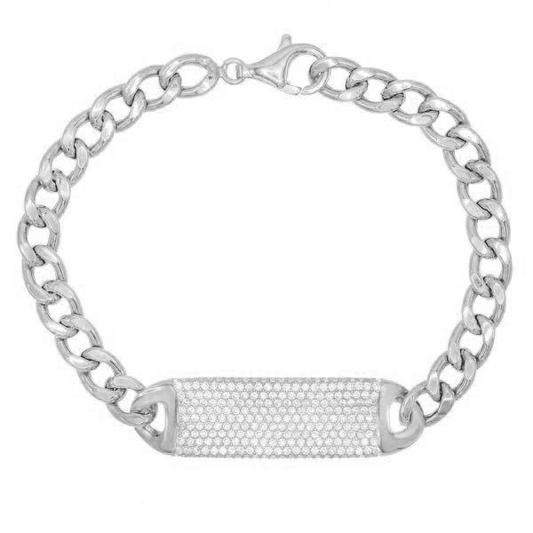 Pave ID Link Curb Chain Bracelet in Silvertone