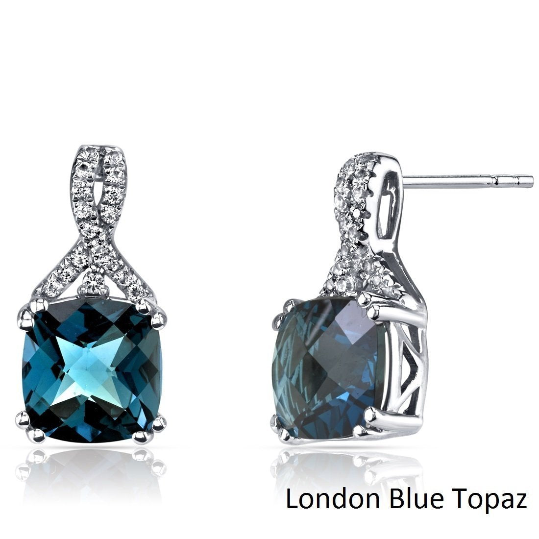 2.00 CT Cushion Cut London Blue Topaz Stud Earring in Silvertone, Earring, Riakoob Jewelry, Riakoob Jewelry jewelryjewelry deals, swarovski crystal jewelry, groupon jewelry,, jewelry for mom,