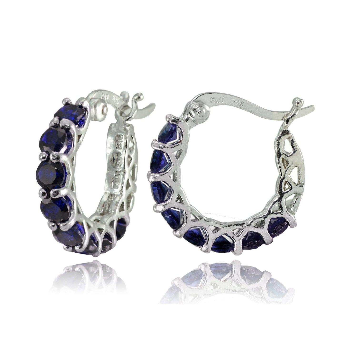 4.00 CT Sapphire Gemstone 1" French Lock Hoop Earringin Silvertone, Earring, Riakoob Jewelry, Riakoob Jewelry jewelryjewelry deals, swarovski crystal jewelry, groupon jewelry,, jewelry for mom,