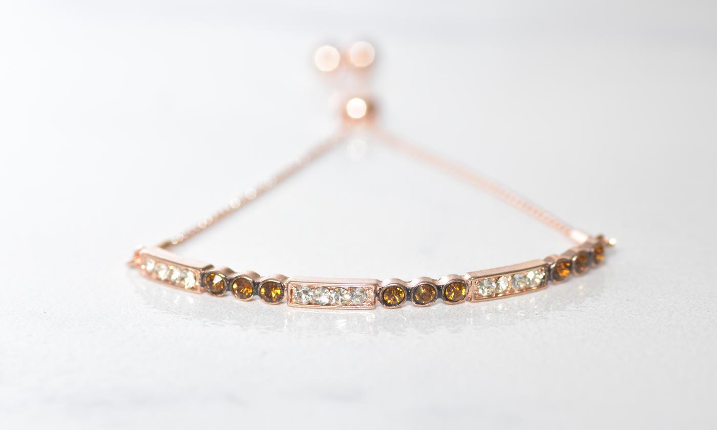 Chocolate Toned Swarovski Bar Bracelet in 14K Rose Gold Tone (Options Available), , Riakoob Jewelry, Riakoob Jewelry jewelryjewelry deals, swarovski crystal jewelry, groupon jewelry,, jewelry for mom,