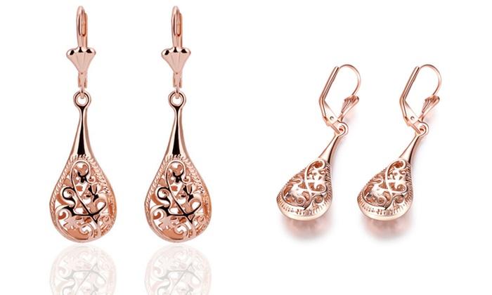 RoseGoldtone-Gold Plated Bohemian Laser Cut Drop Earrings, Earring, Riakoob Jewelry, Riakoob Jewelry jewelryjewelry deals, swarovski crystal jewelry, groupon jewelry,, jewelry for mom,
