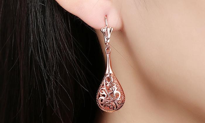 RoseGoldtone-Gold Plated Bohemian Laser Cut Drop Earrings, Earring, Riakoob Jewelry, Riakoob Jewelry jewelryjewelry deals, swarovski crystal jewelry, groupon jewelry,, jewelry for mom,