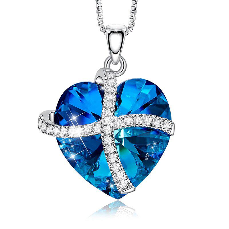 Ожерелье из лент с синими кристаллами Bermuda Pave Heart Ribbon