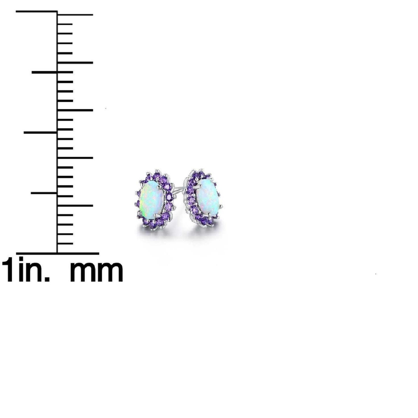 0.25 CTTW White Fire Opal and Amethyst Stud Earrings in Silvertone