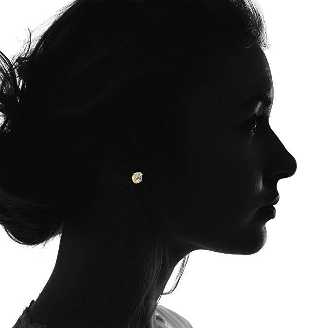 Princess Cut Halo Stud Earrings in 14K White Gold Tone Made with Luxe Crystals ITALY Design