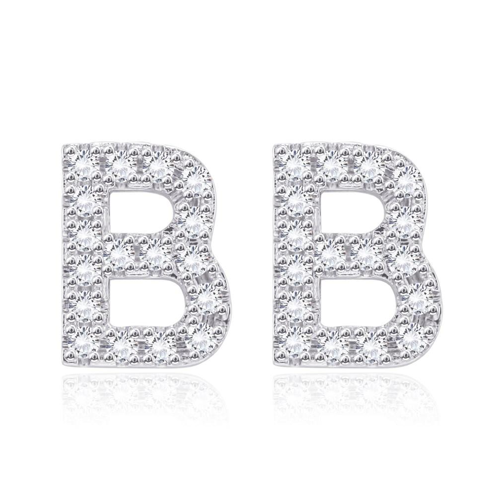 Crystals Pave Letter Stud Monogram Initial Earrings in Silvertone Filled