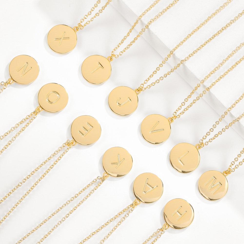 Smooth Disc Initial Necklace in Goldtone- 26 Letters Available