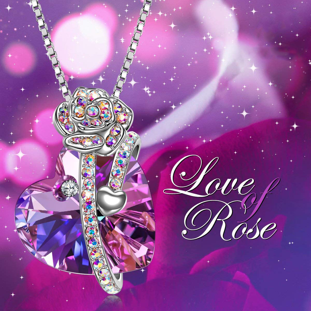 3.00 Cttw Rainbow Aurora Borealis Gemstone Heart Necklace in Silvertone (8+ Options)