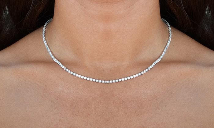Swarovski Elements Tennis Necklace and Princess Halo Earring Set in Gold Tone - 3 Options Available ITALY Design