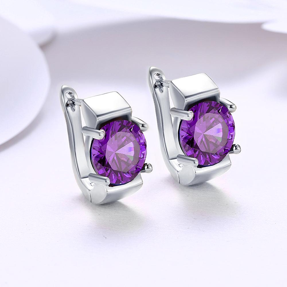 Created Amethyst Metallic Leverback Earrings Set in Silvertone - Riakoob Jewelry Pandora Jewelry goldennycjewelry.com wholesale jewelry