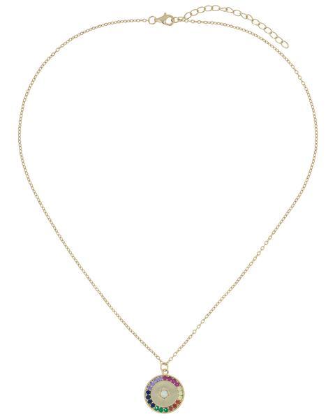 Rainbow Elements Ayin Hara Protection Circular Pendant Necklace in Goldtone