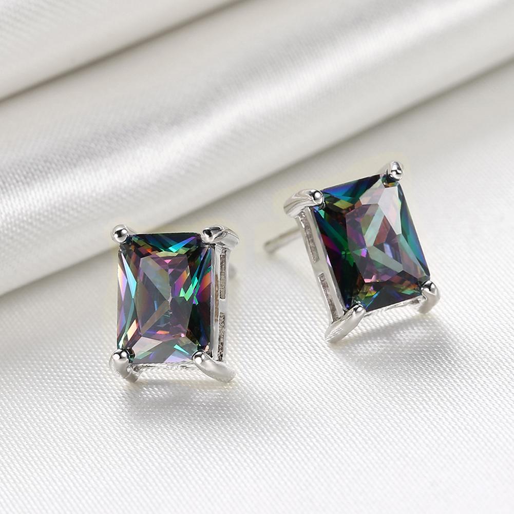 Mystic Topaz Princess Cut Earrings in Silvertone