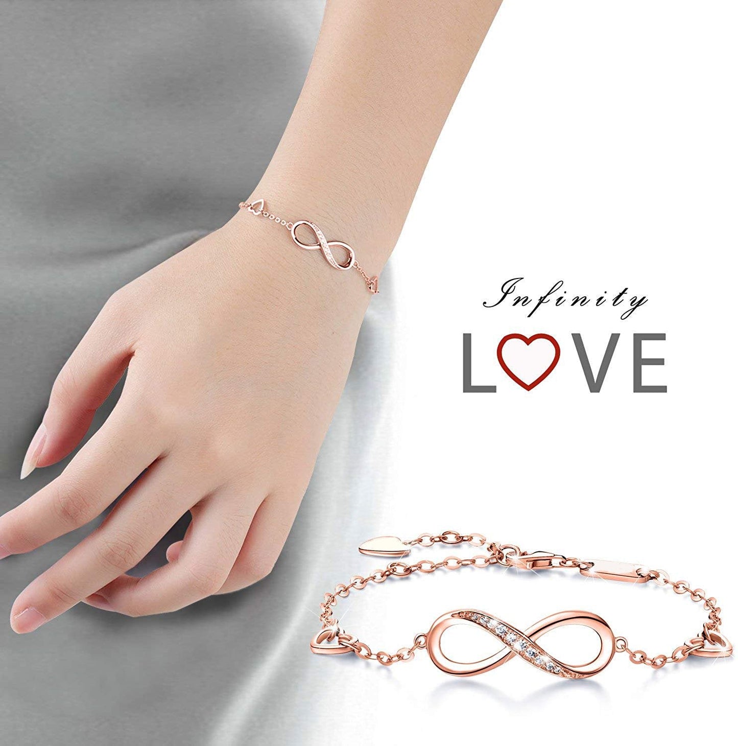 White Elements Infinite Pendant Chain Bracelet in 14K Rose Gold Tone