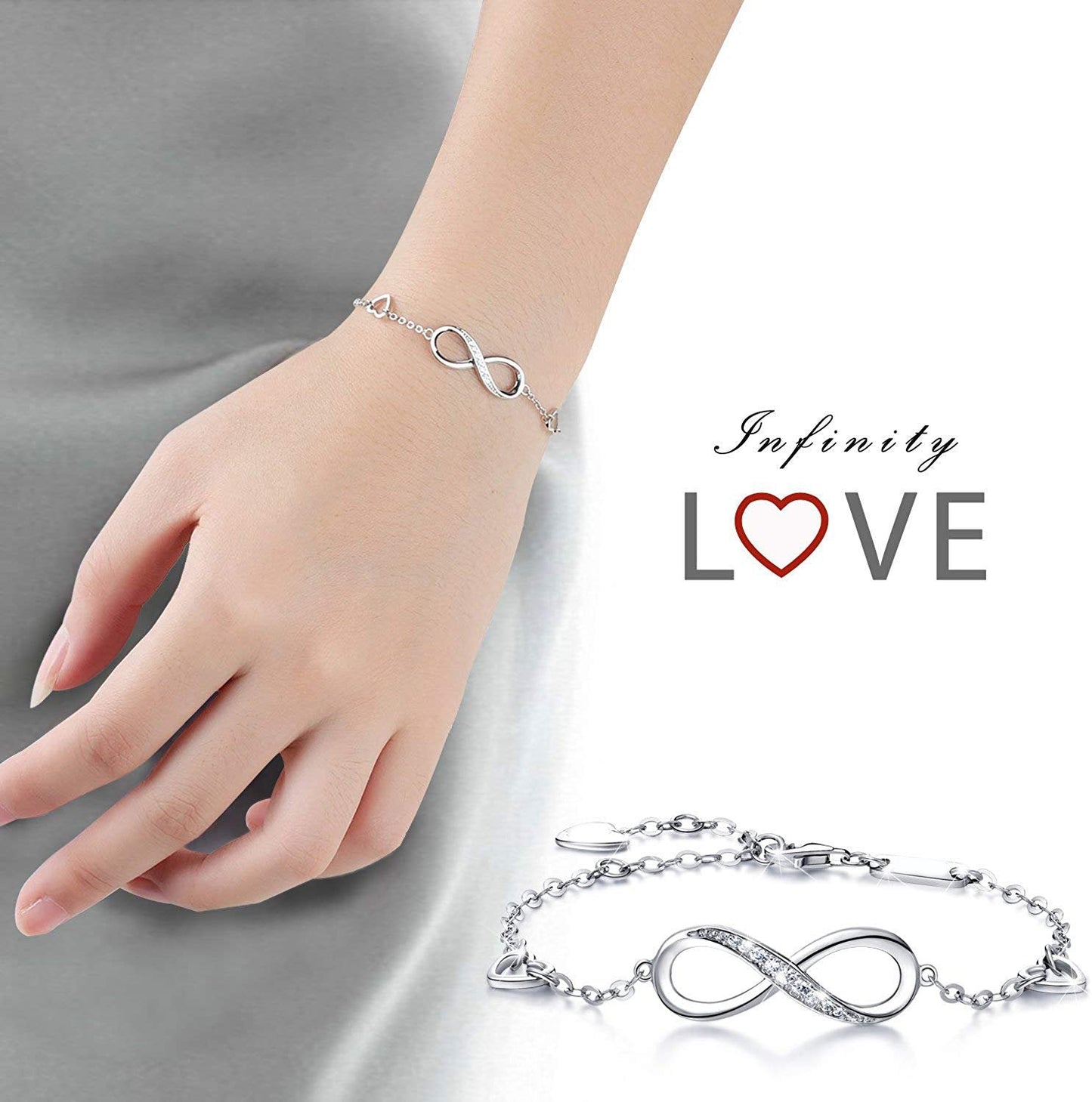 White Elements Infinite Pendant Chain Bracelet in 14K White Gold Tone