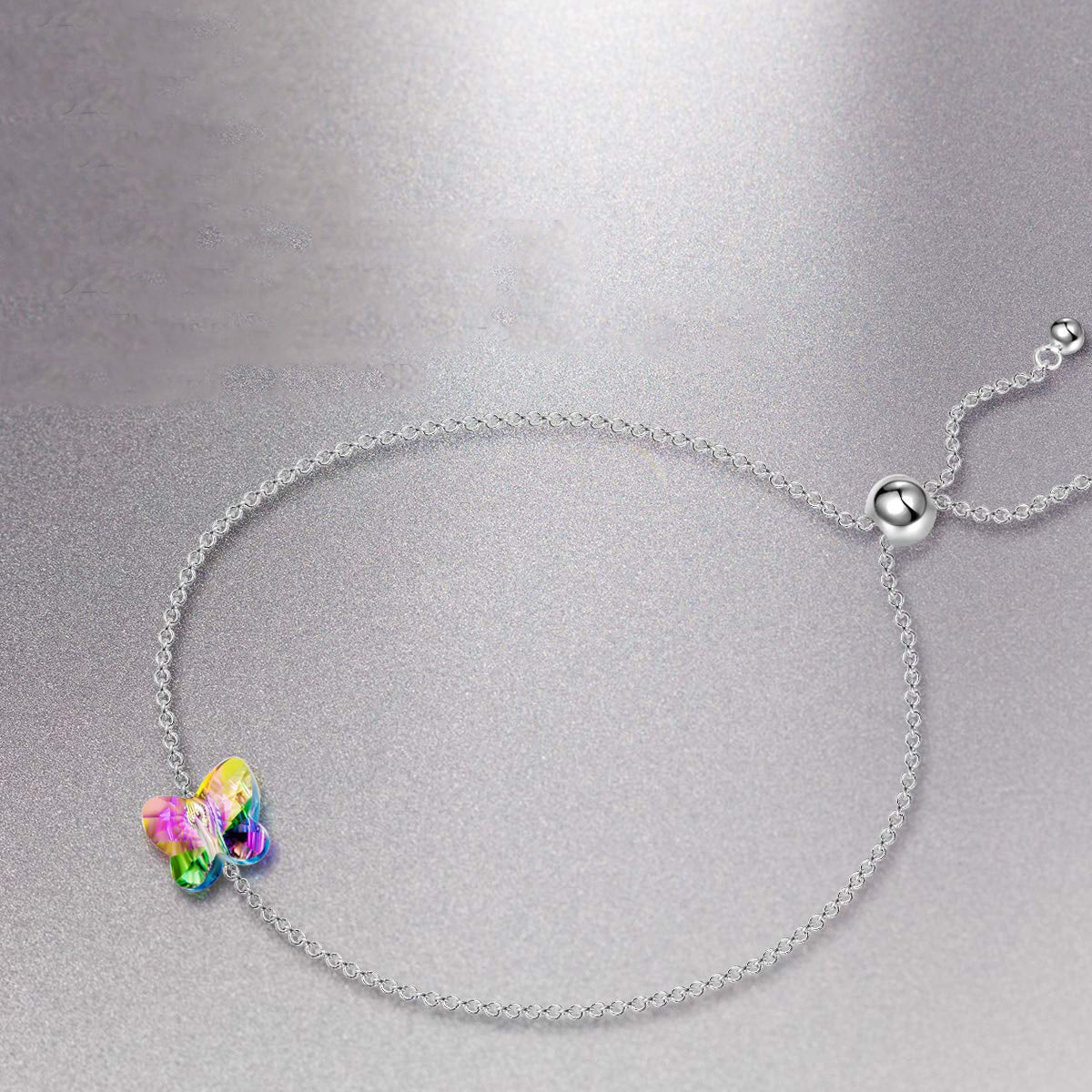 Rainbow Butterfly Cubic Zirconia Rhodium Plated Bracelet