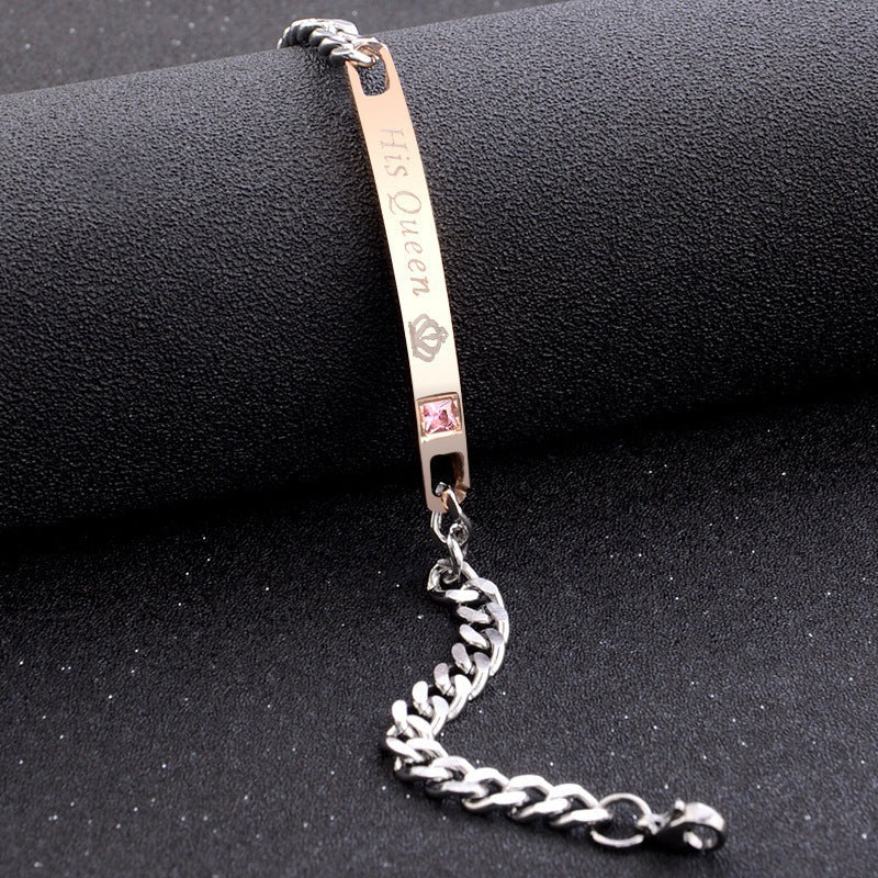 Elements His & Her Crystal Curb Chain King & Queen Crystal Curb ID Bracelet