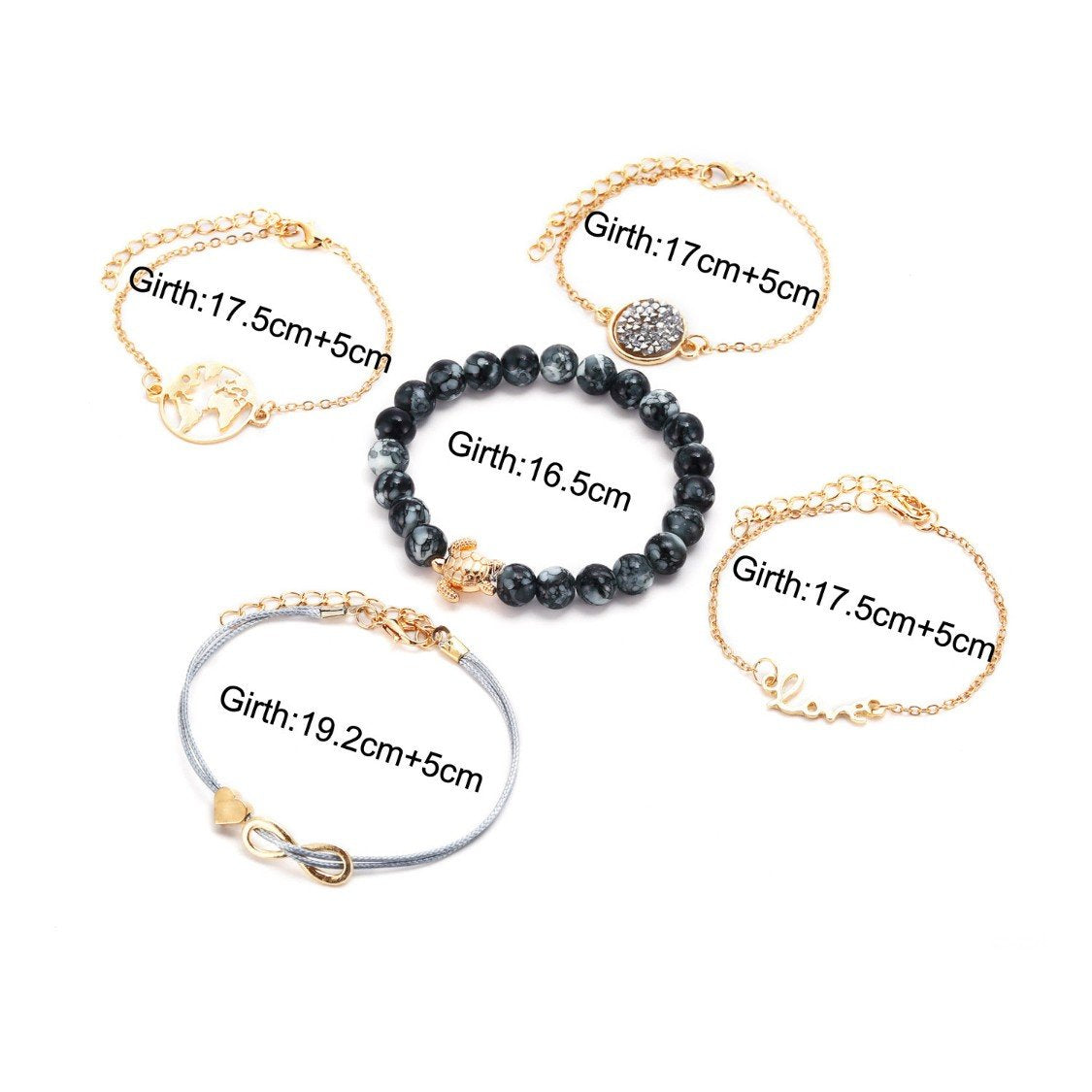 Druzy Peace & Love Around The World 5 Piece Bracelet ITALY Design