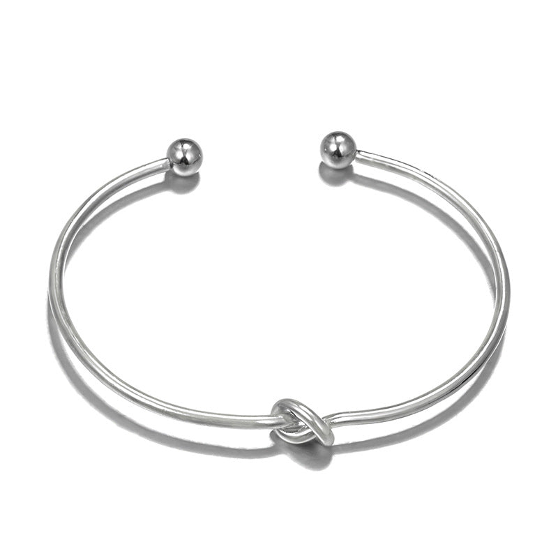 14K White Gold Tone Love Knot Circular Minimalist Bracelet Sets