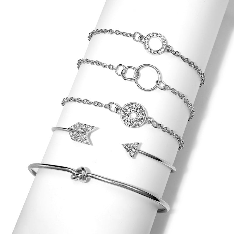 14K White Gold Tone Love Knot Circular Minimalist Bracelet Sets