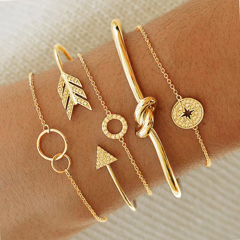 5 Piece Pav'e Loveknot Bracelet Gold Set ITALY Design