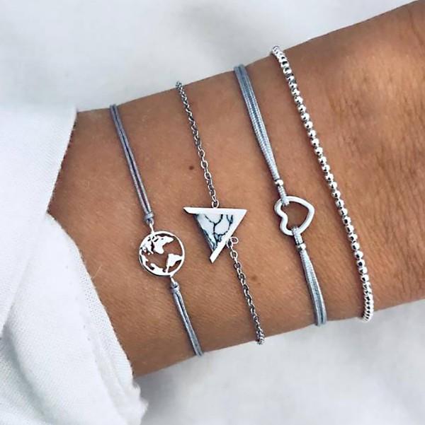White Marble Pyramid Filigree World 4 Piece Bracelet Set ITALY Design