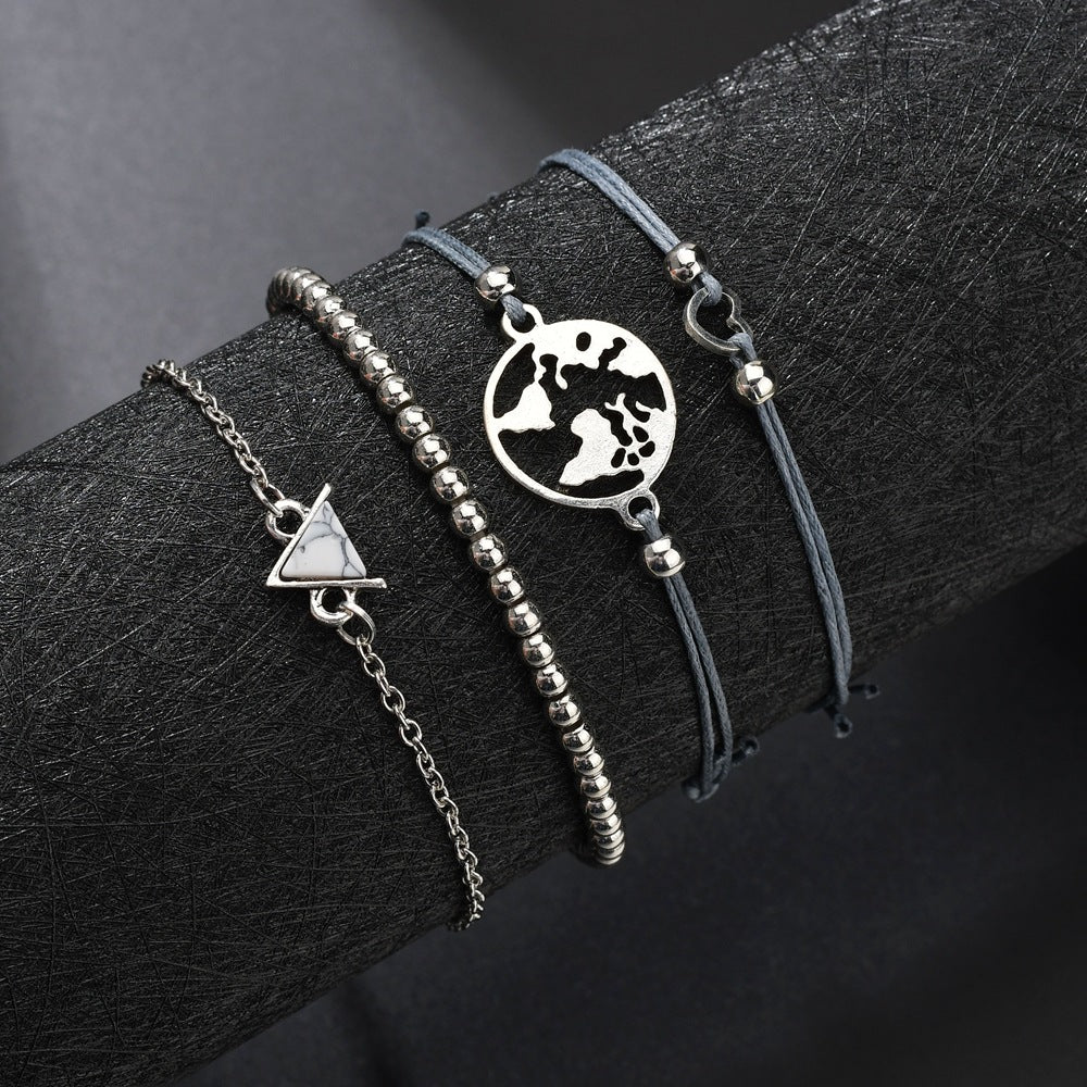 14K White Gold Tone White Marble Triangular Bracelet Set