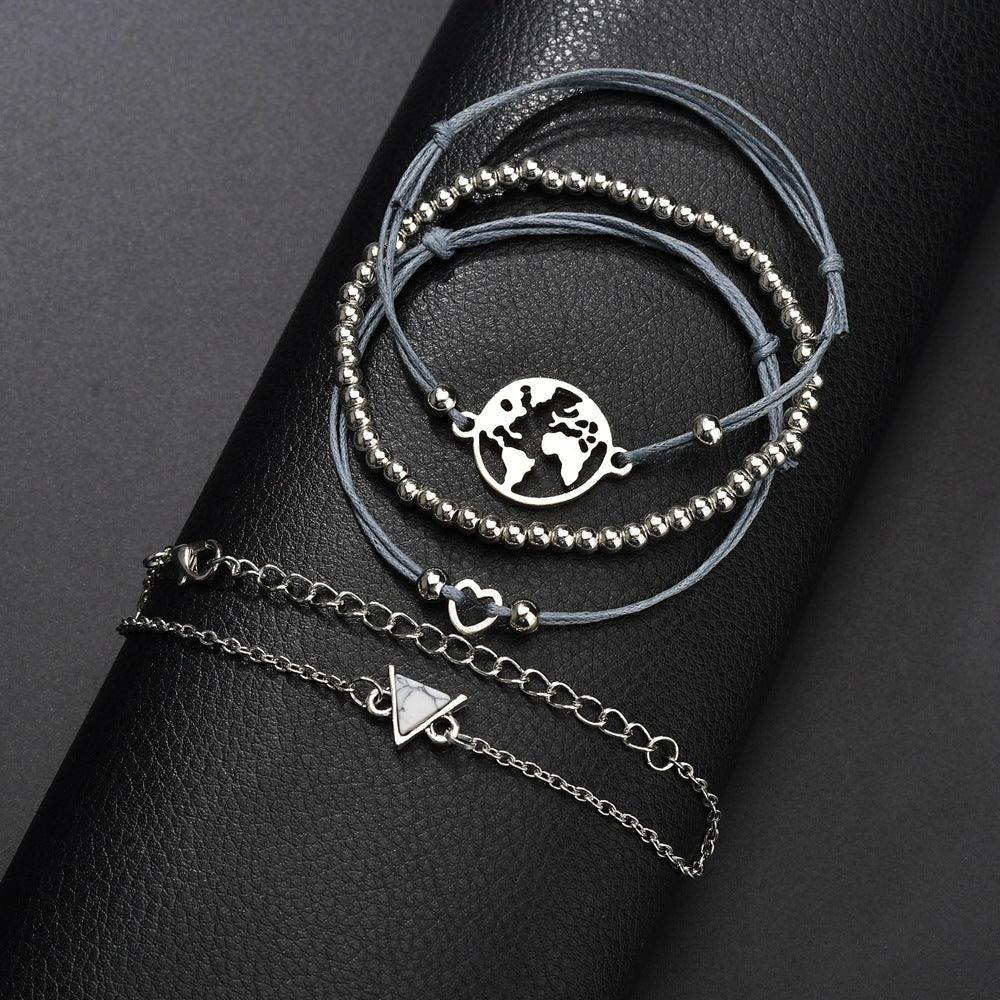 14K White Gold Tone White Marble Triangular Bracelet Set