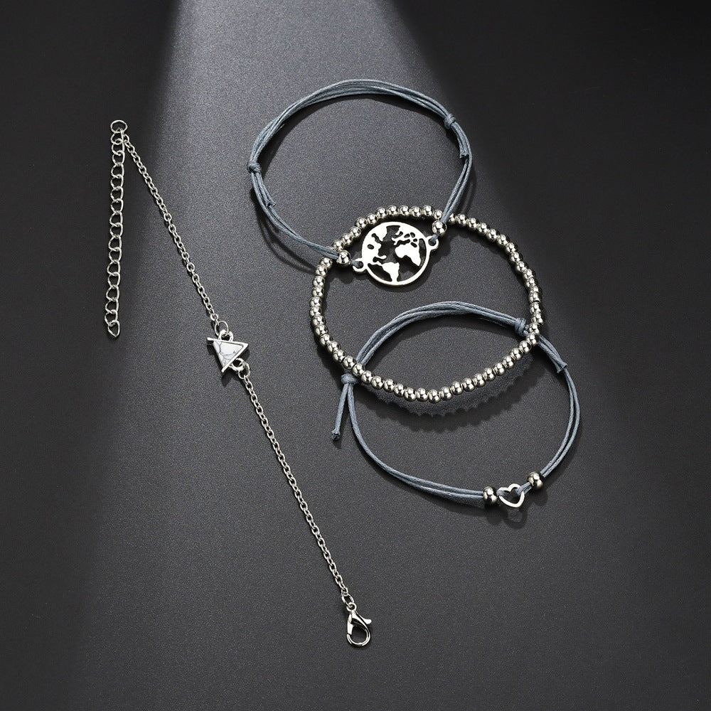 14K White Gold Tone White Marble Triangular Bracelet Set